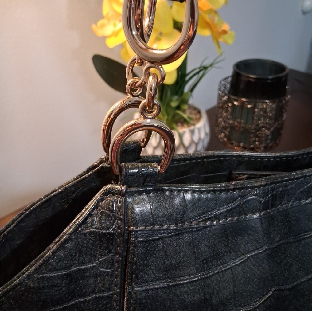 New Directions Black Croc-Embossed Tote Bag with Gold Hardware - Picture 4 of 16